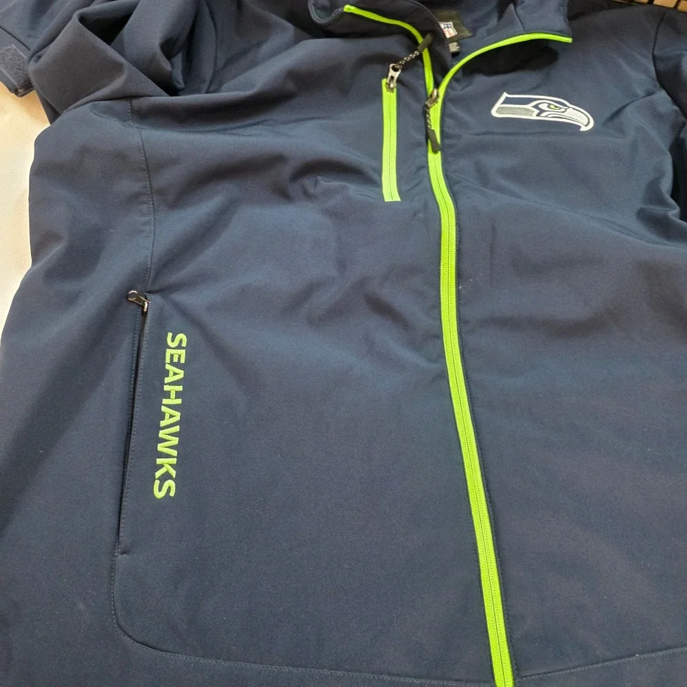 NFL Seattle Seahawks Mens XXL Navy Blue Softshell Full Zip Fleece Jacket Logo